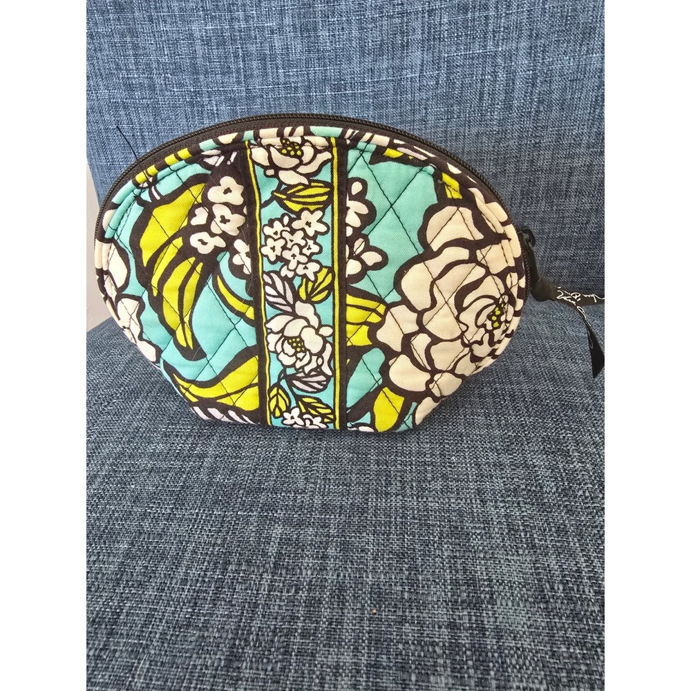 Vera Bradley Quilted Cotton Floral Cosmetic Pouch Turquoise Lime Green Small Bag